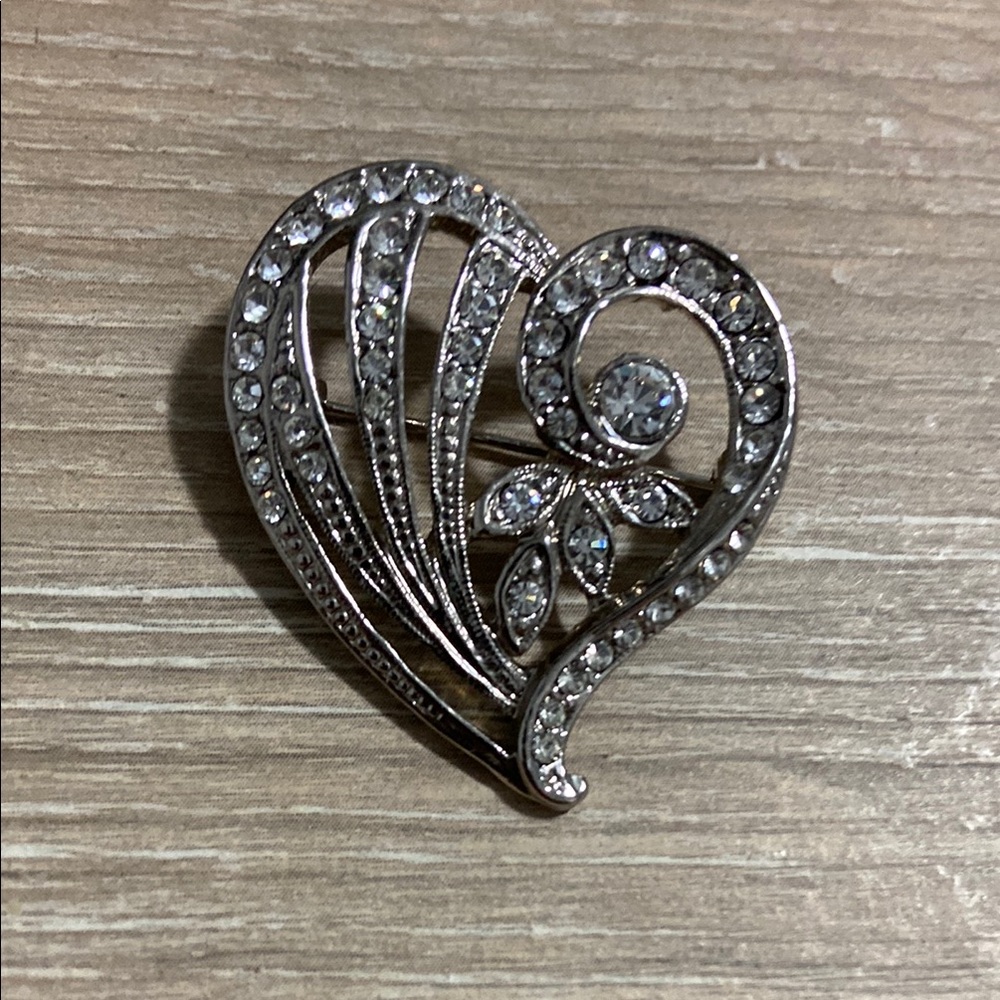 Vintage Silver Toned Heart Brooch